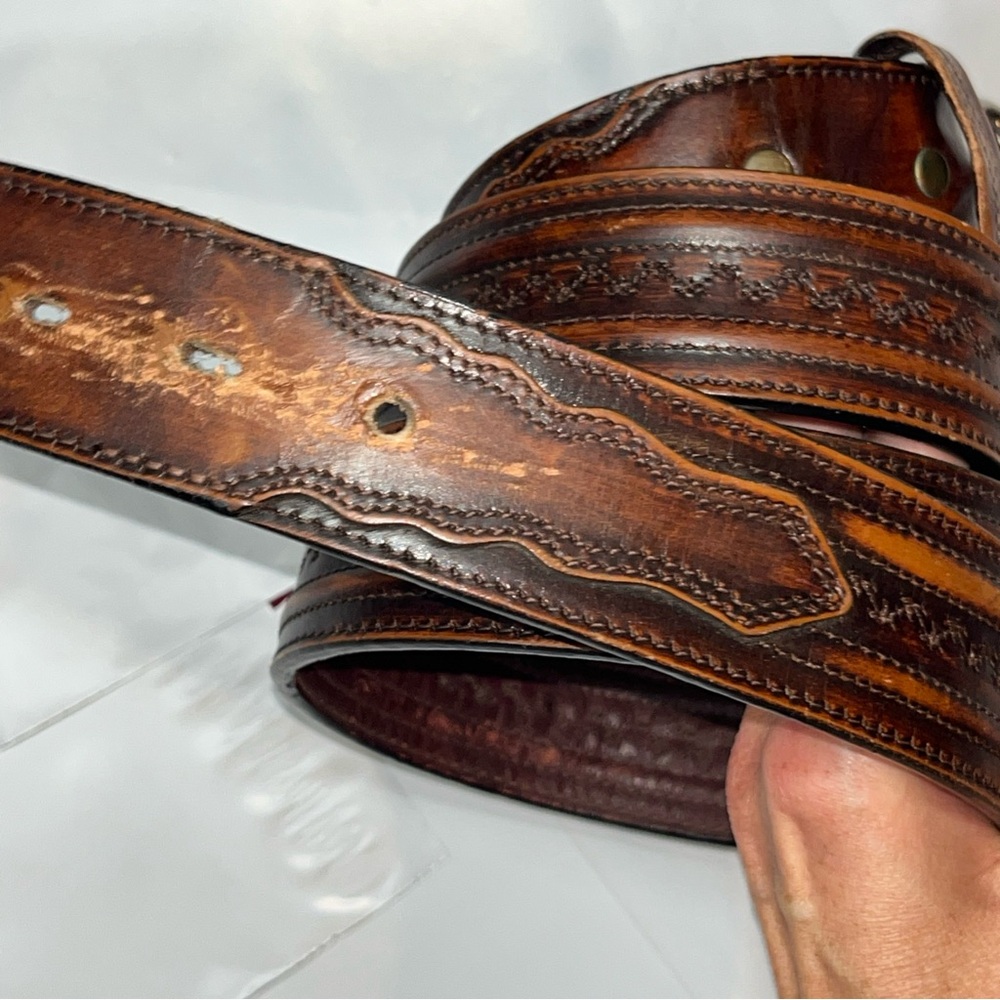 LEEGIN Vtg Men’s BIG TALL Brown Leather BELT 1.5” Wide REMOVABLE BUCKLE, 46-51” - Picture 8 of 16